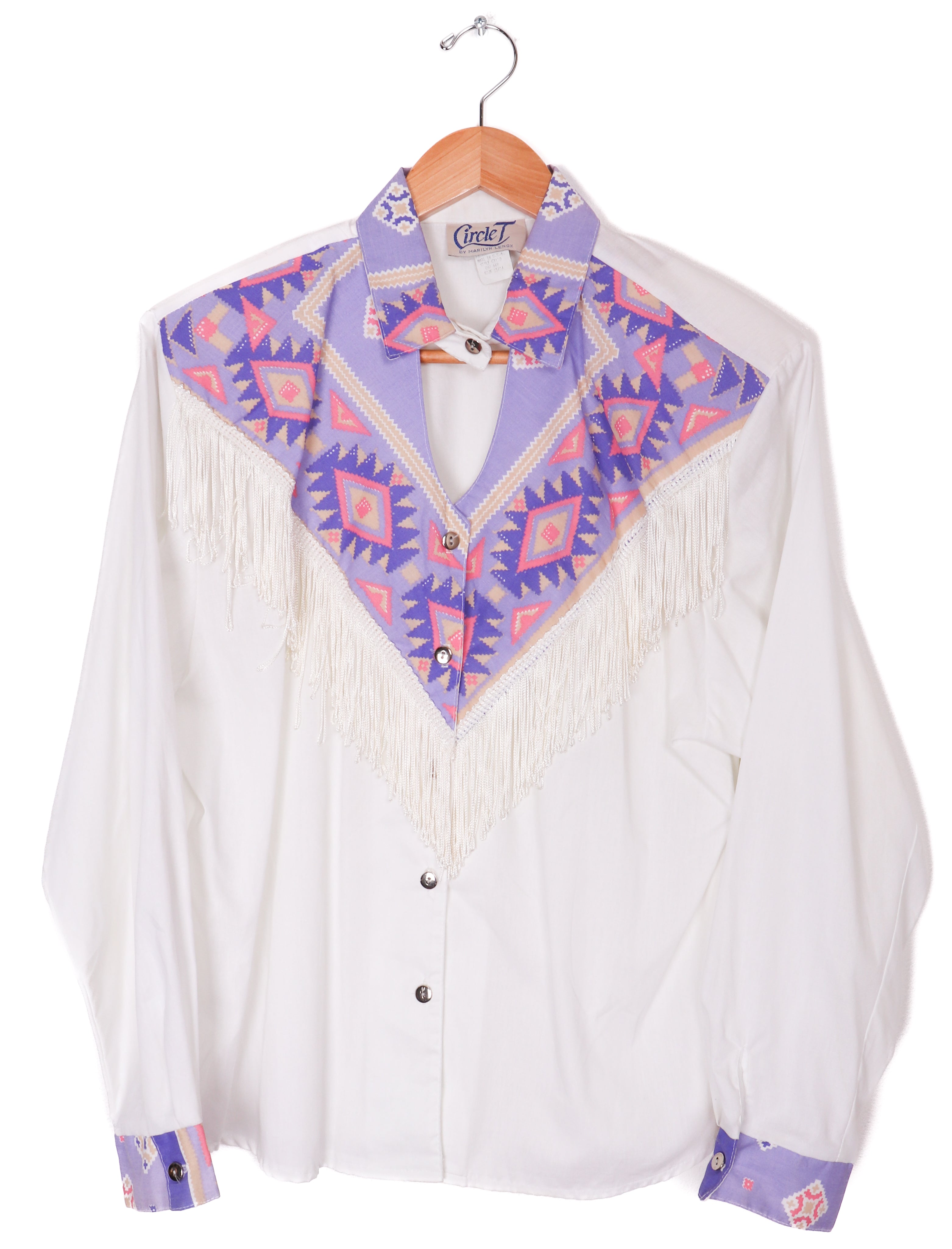 80s Circle T by Marilyn Lenox Western Fringe Button Up