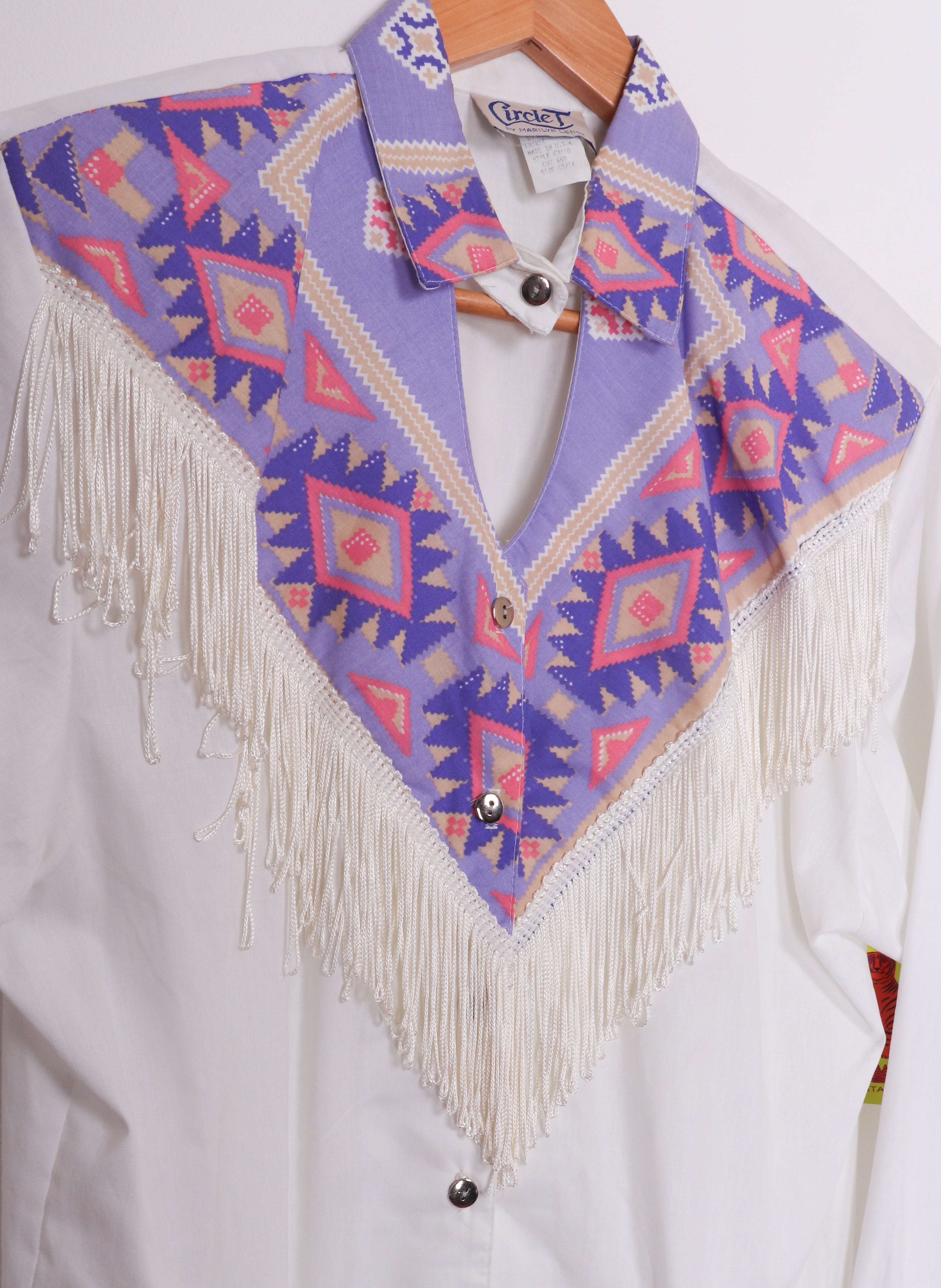 80s Circle T by Marilyn Lenox Western Fringe Button Up