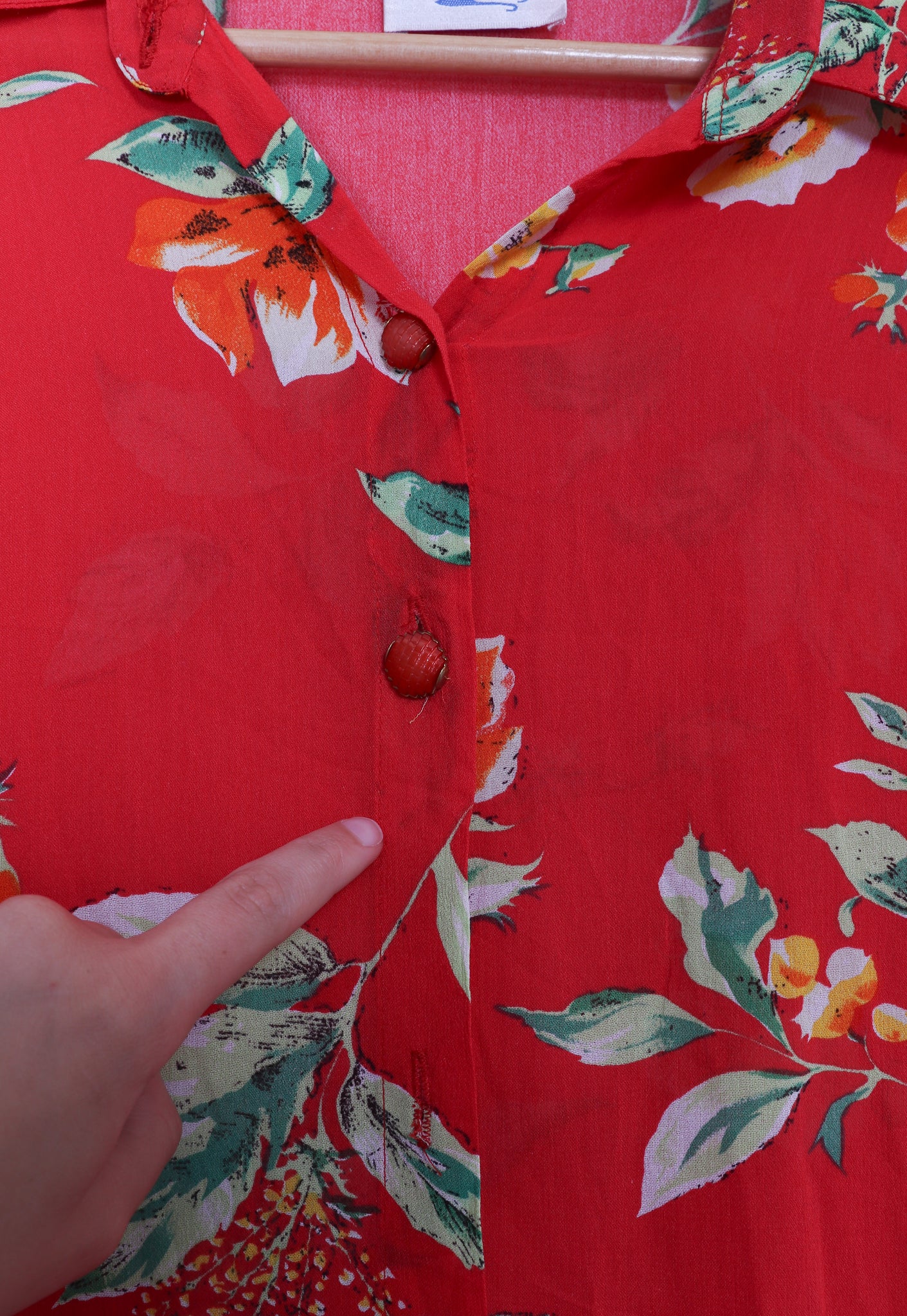 90s Valentine Red Floral Sheer Polyester Blouse