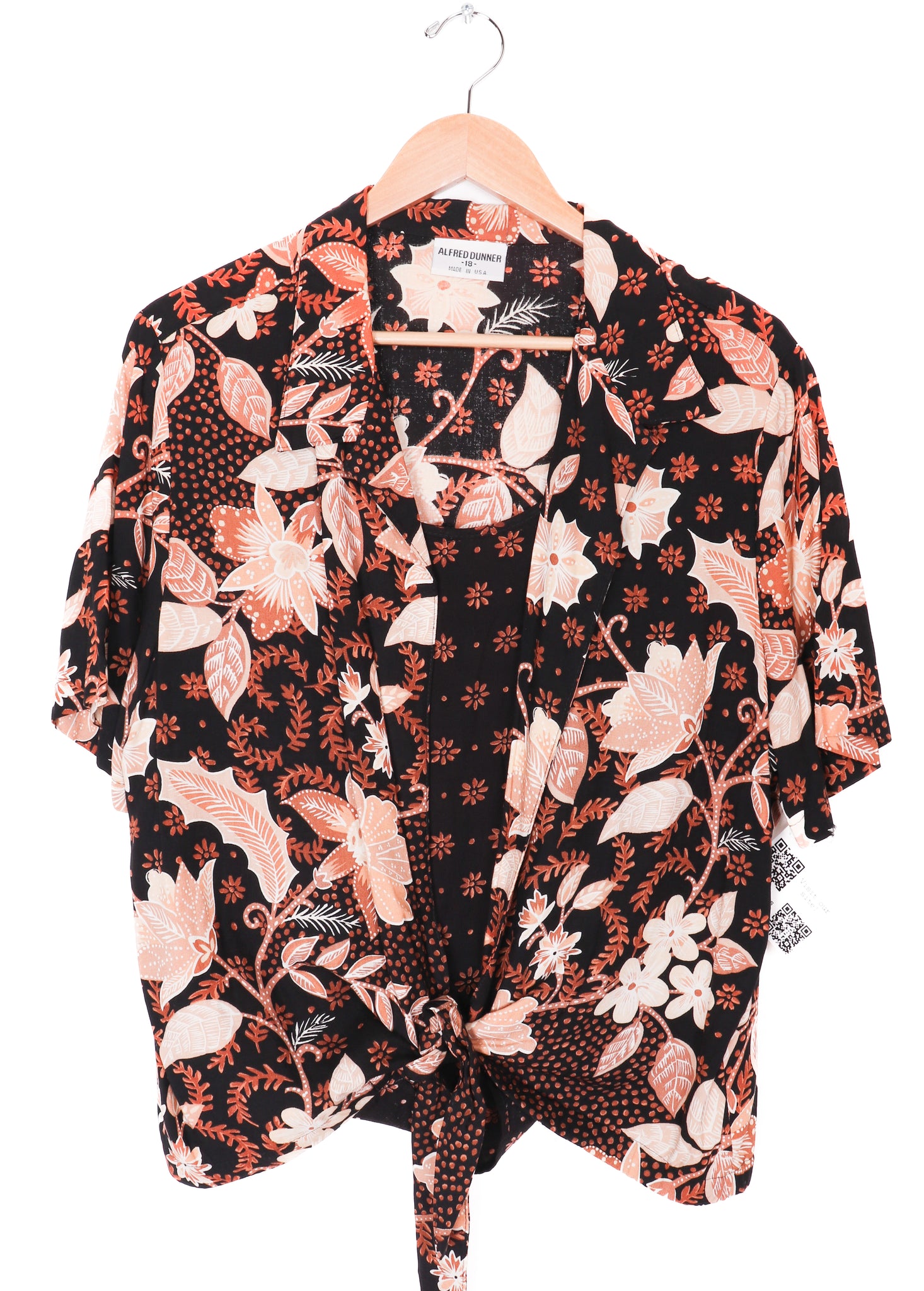 90s Alfred Dunner Brown Floral Double Layer Tie Blouse