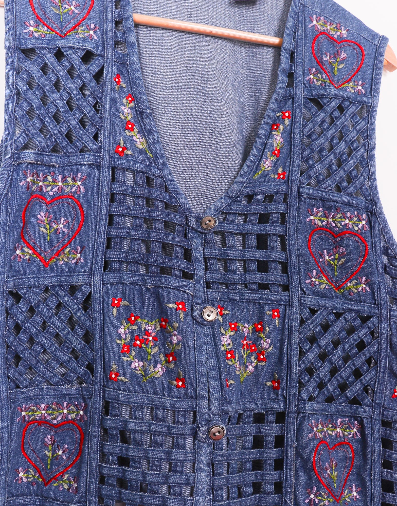90s Bobbie Brooks Floral Hearts Patchwork Denim Vest