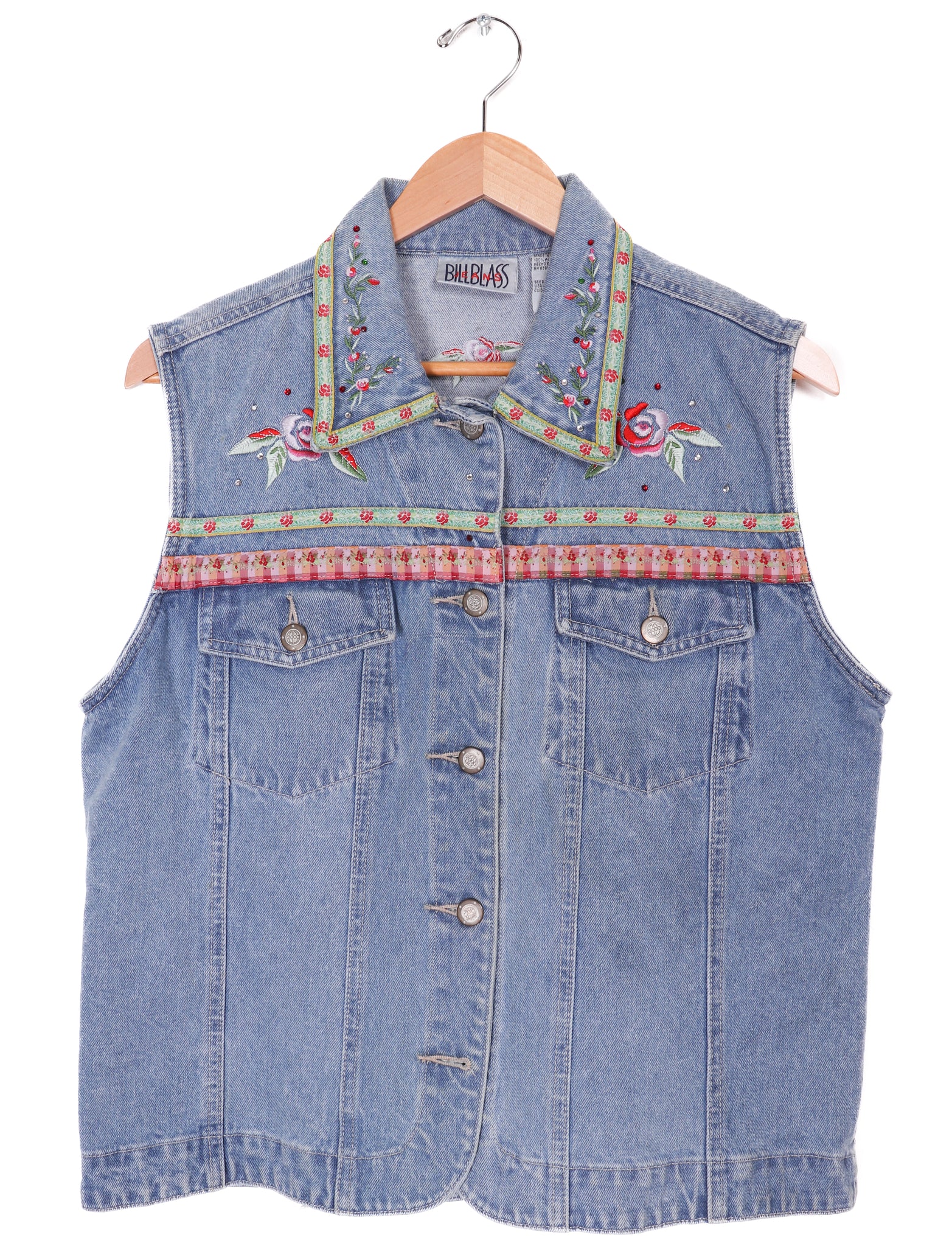 90s Bill Blass Jeans Floral Embroidered Denim Vest