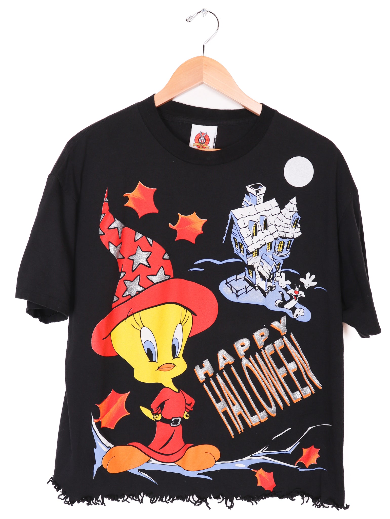 Vintage 1998 Looney Tunes Happy Halloween Tweety Bird T-Shirt w/ Fringe
