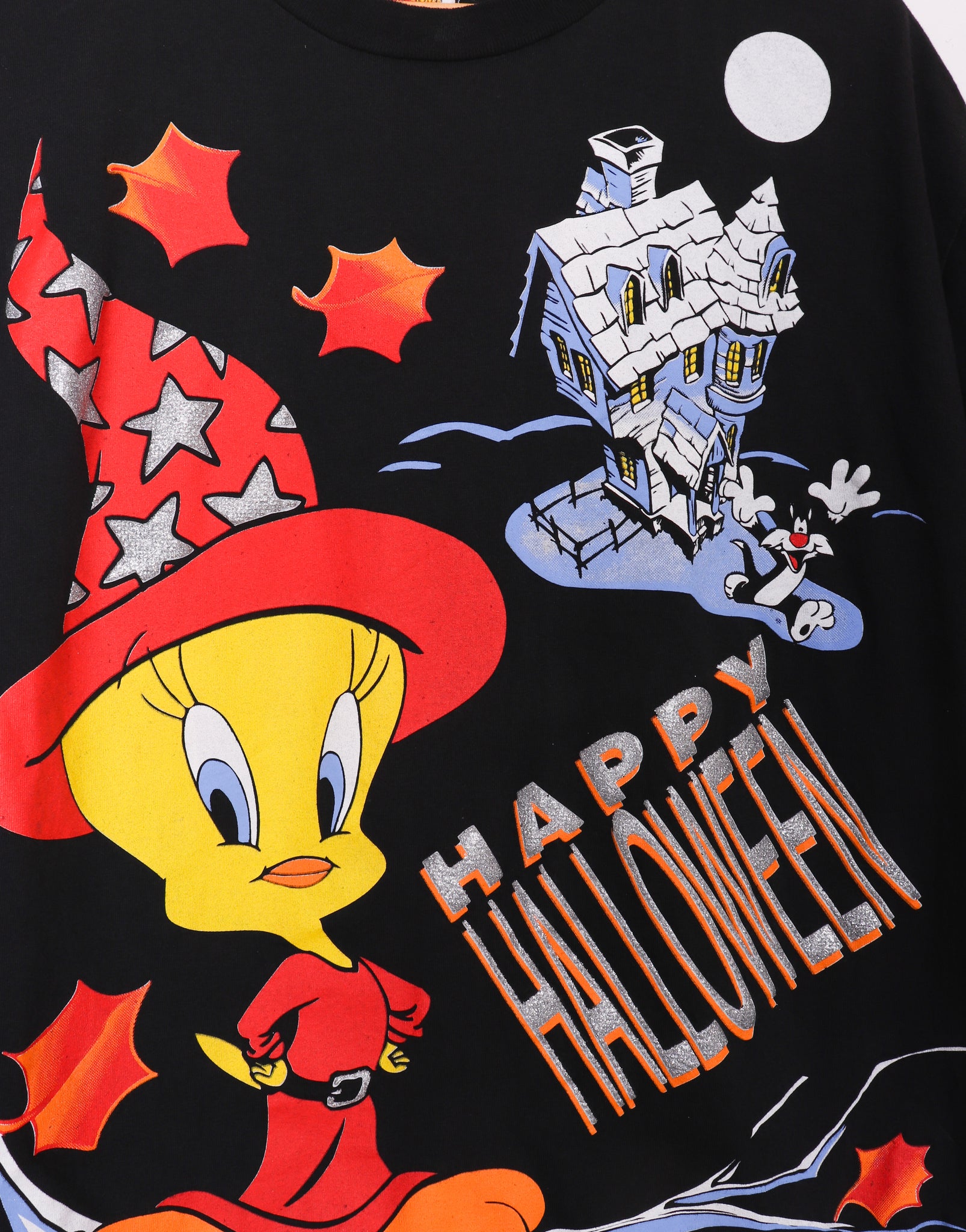 Vintage 1998 Looney Tunes Happy Halloween Tweety Bird T-Shirt w/ Fringe
