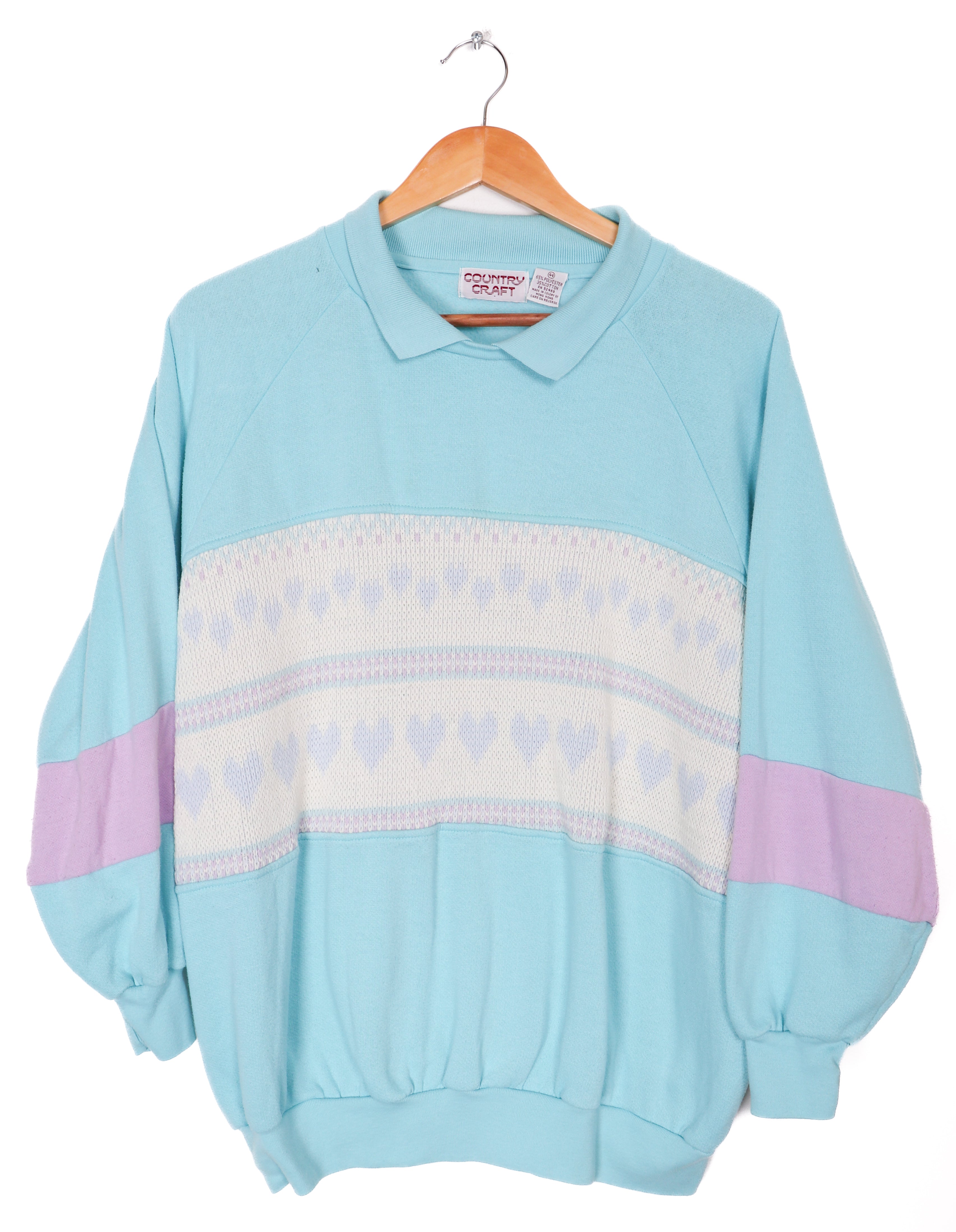 90s Country Craft Half Knitted Hearts Crewneck Sweater