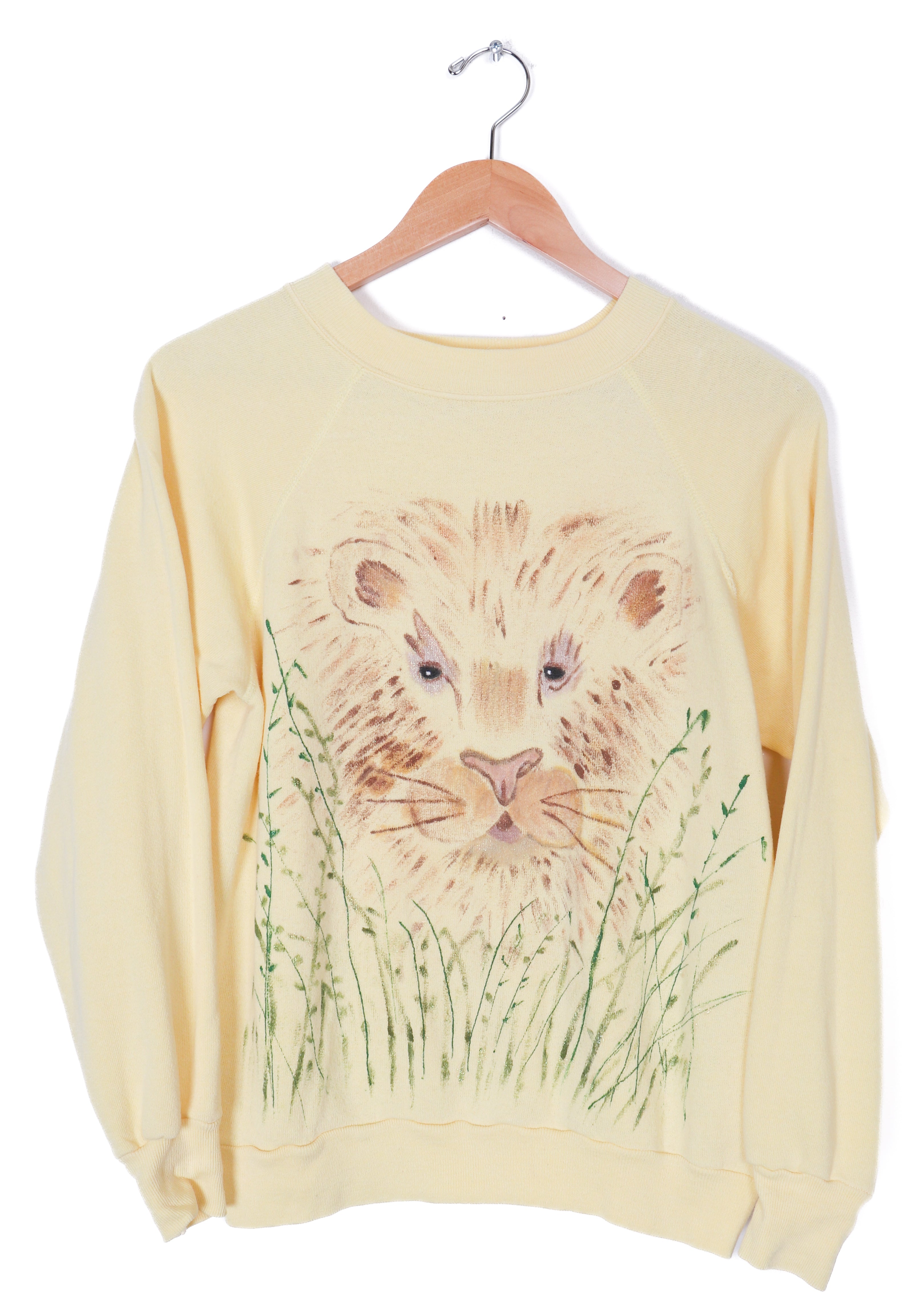 80s-90s Alison Craig Yellow Hand Drawn Lion Crewneck