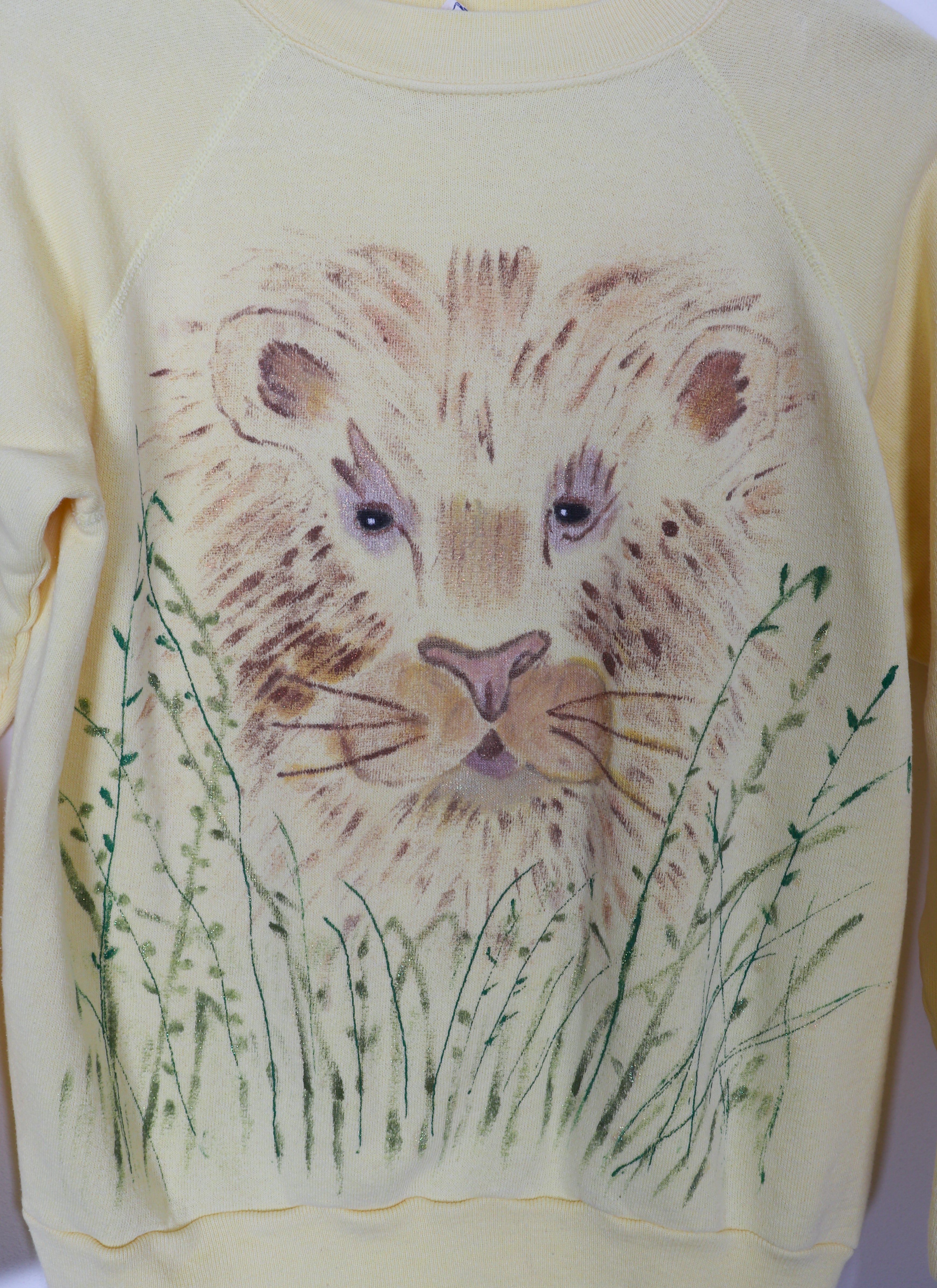 80s-90s Alison Craig Yellow Hand Drawn Lion Crewneck