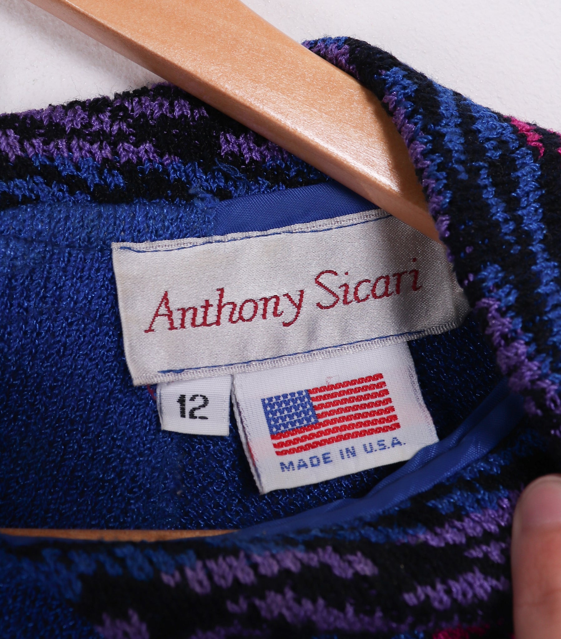 80s Anthony Sicari Blue Funky Collared Sweater Top