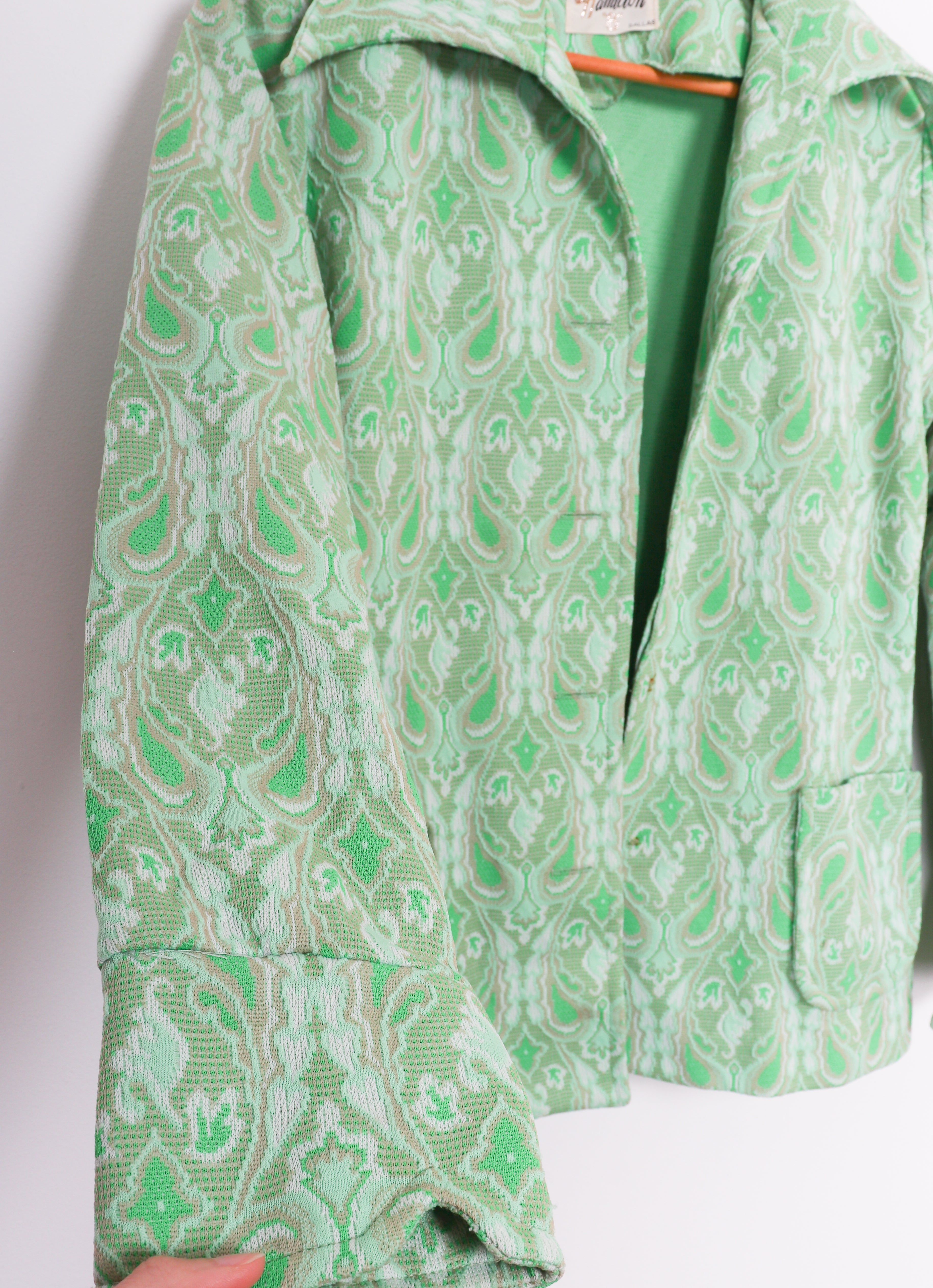 60s-70s Hamilton Green Paisley Polyester Blouse