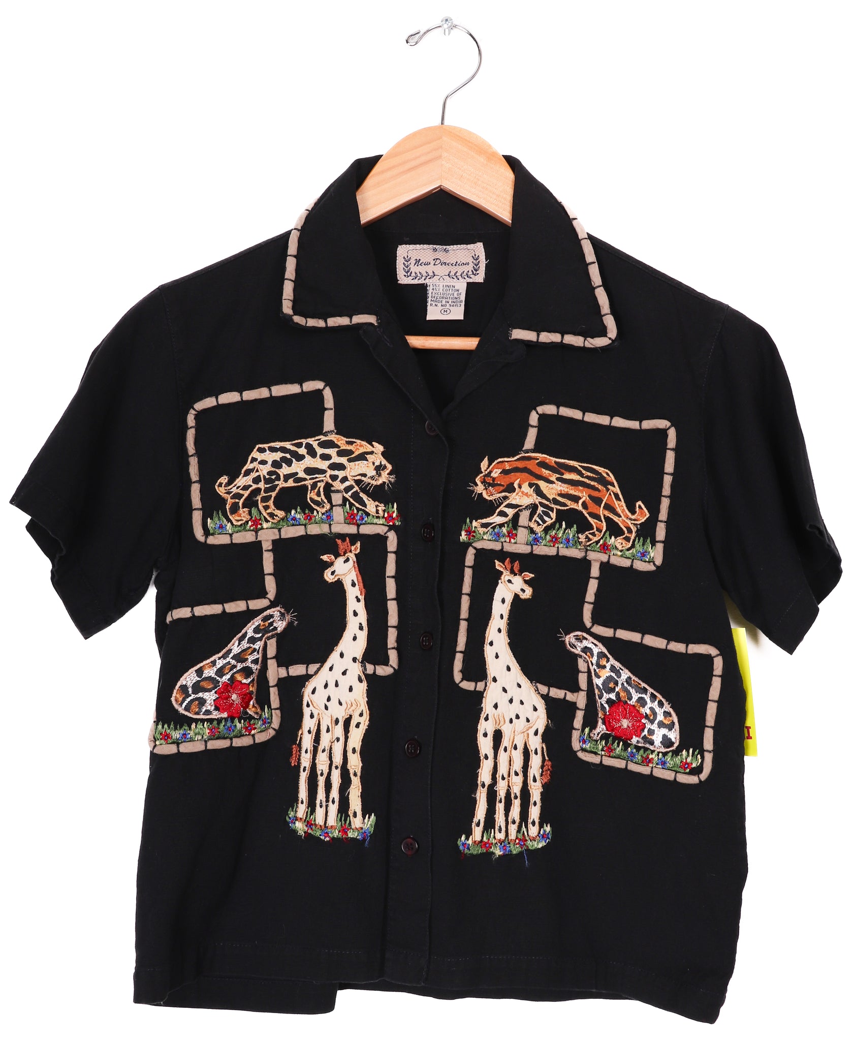 New Directions Embroidered Safari Animals Blouse