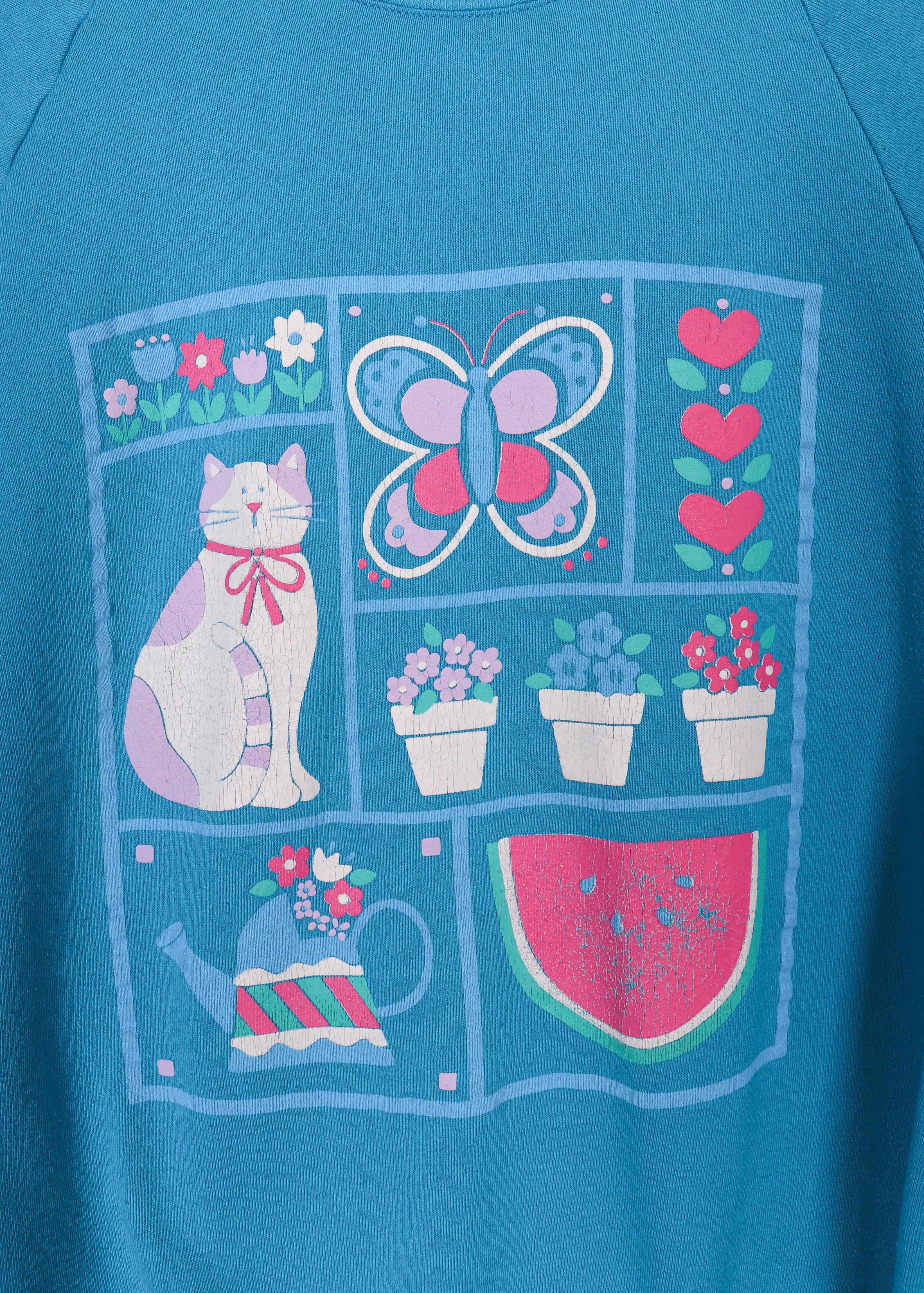 80s-90s Jerzees Cat and Flower Garden Crewneck