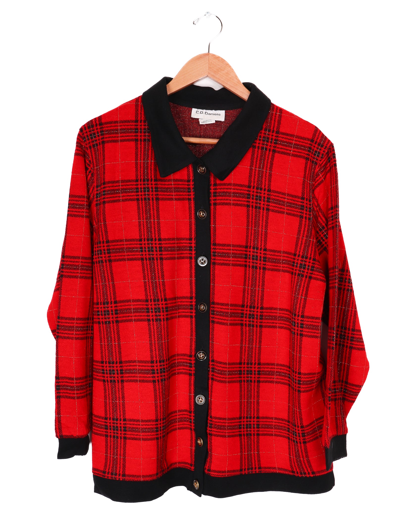 C.D. Daniels Holiday Red Plaid Button Up Sweater Top