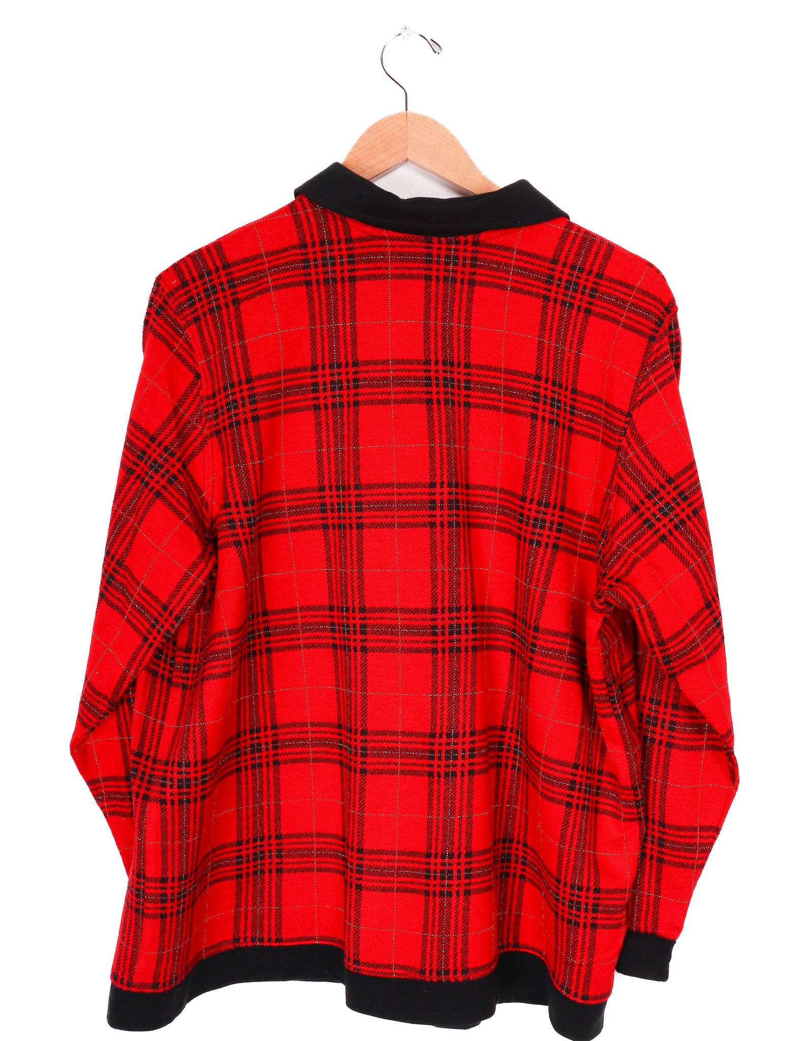 C.D. Daniels Holiday Red Plaid Button Up Sweater Top