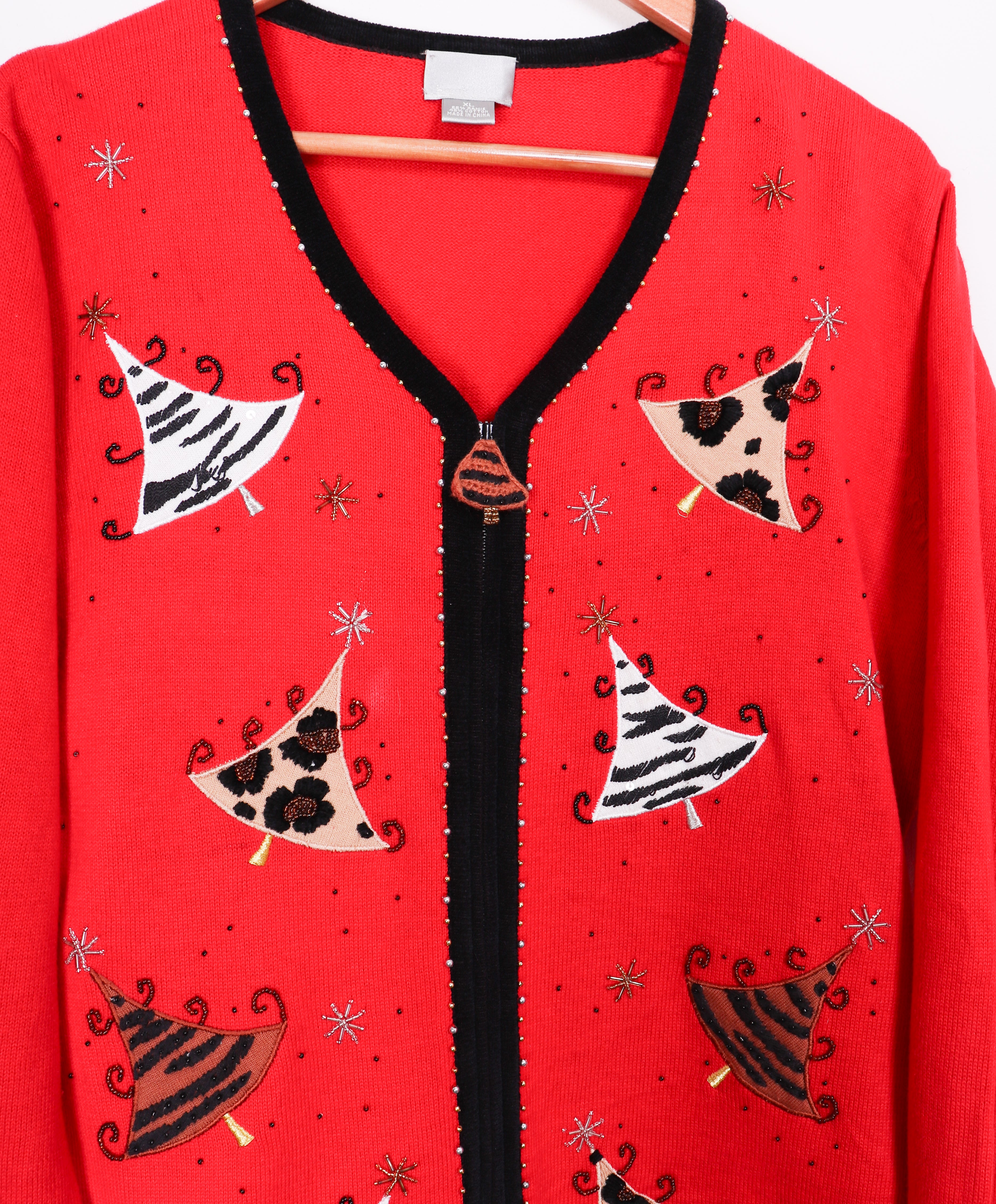 Berek Funky Printed Trees Holiday Zip-Up Sweater