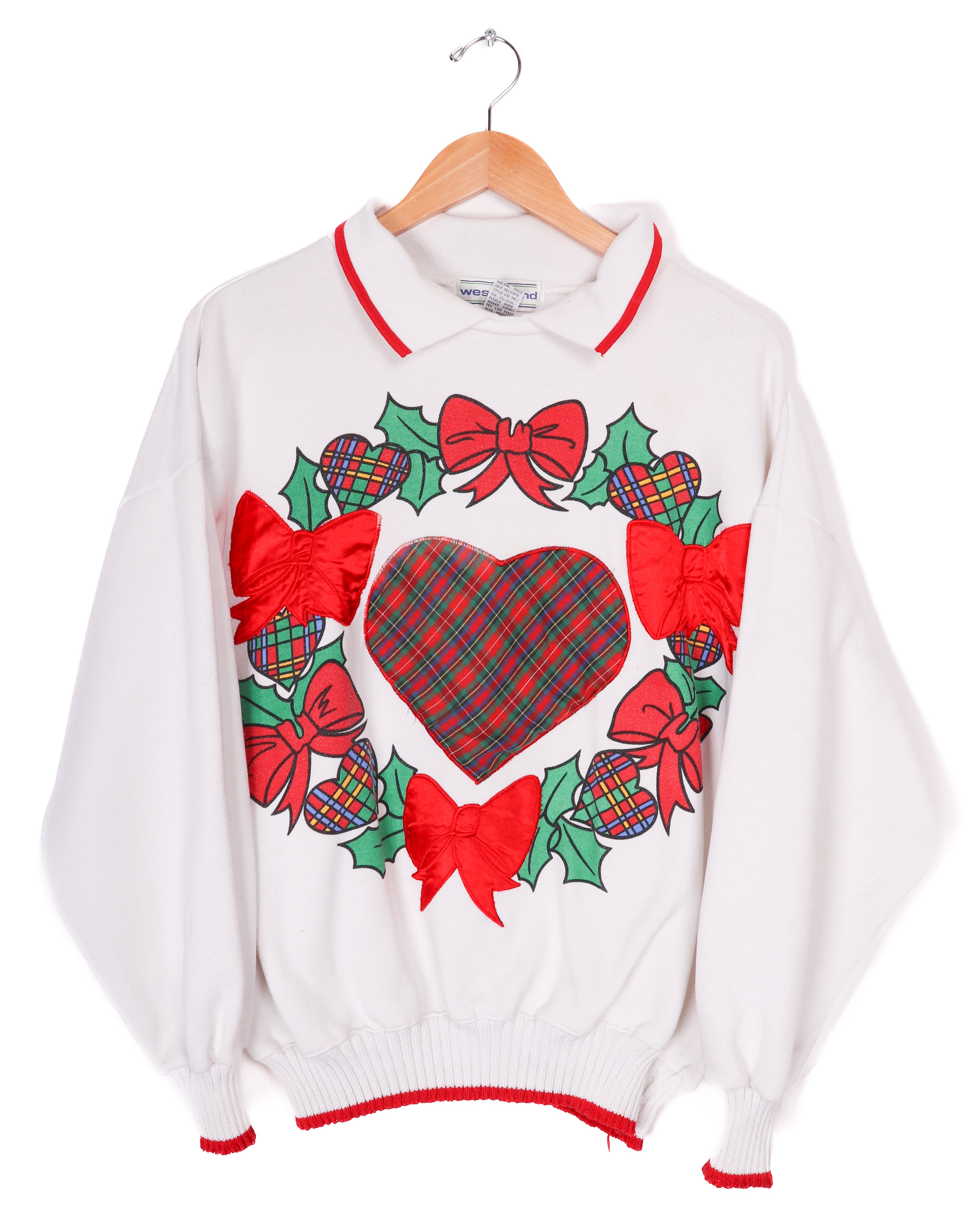 90s Westbound Sport Heart Holiday Wreath Collared Crewneck