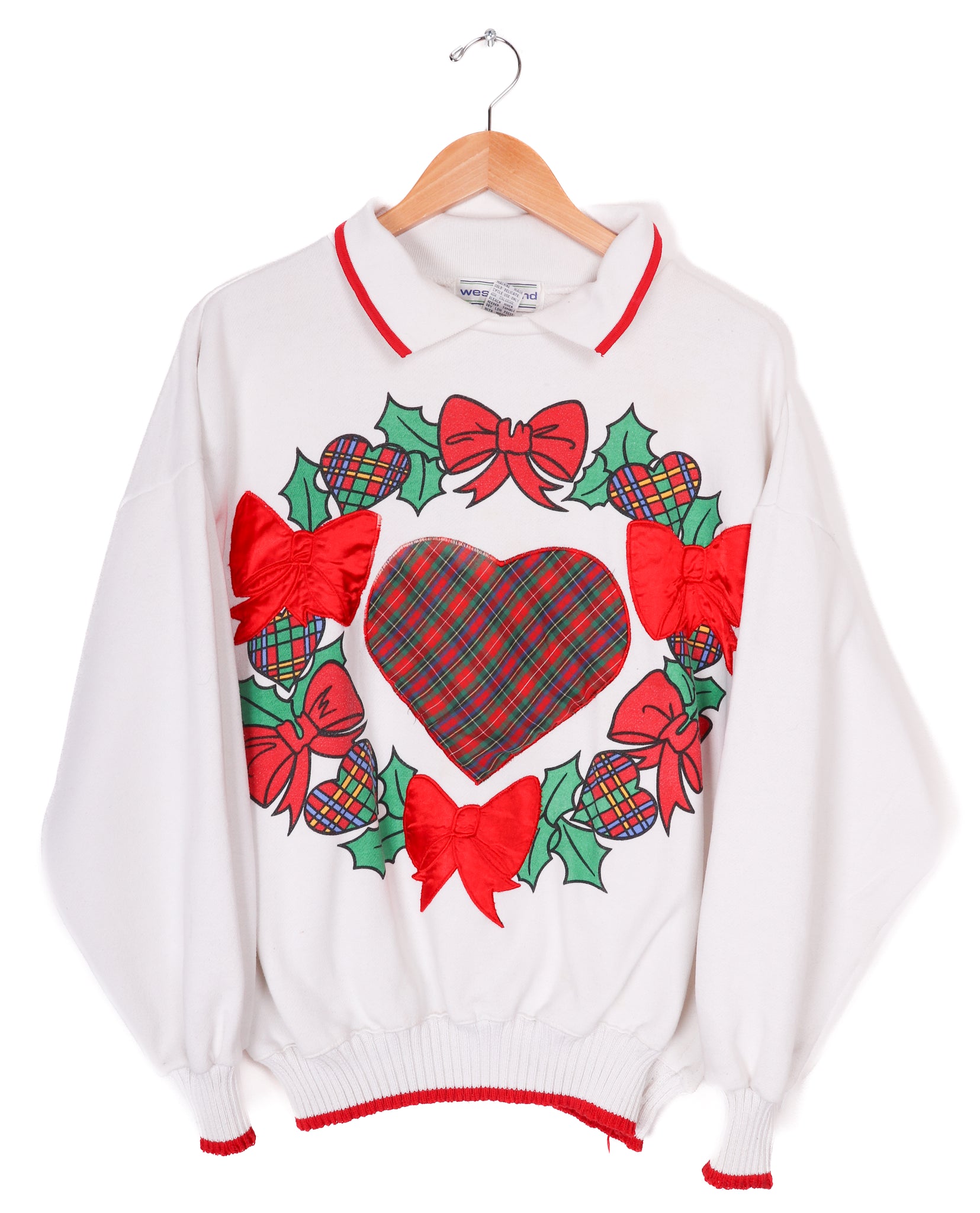 90s Westbound Sport Heart Holiday Wreath Collared Crewneck
