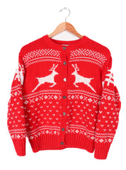 90s Hartstrings Heavy Knit Red Reindeer Sweater