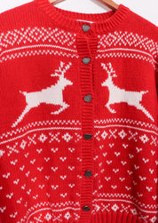 90s Hartstrings Heavy Knit Red Reindeer Sweater