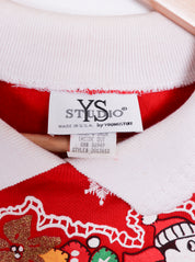 90s YS Studio Christmas Wreath and Penguins Collared Crewneck