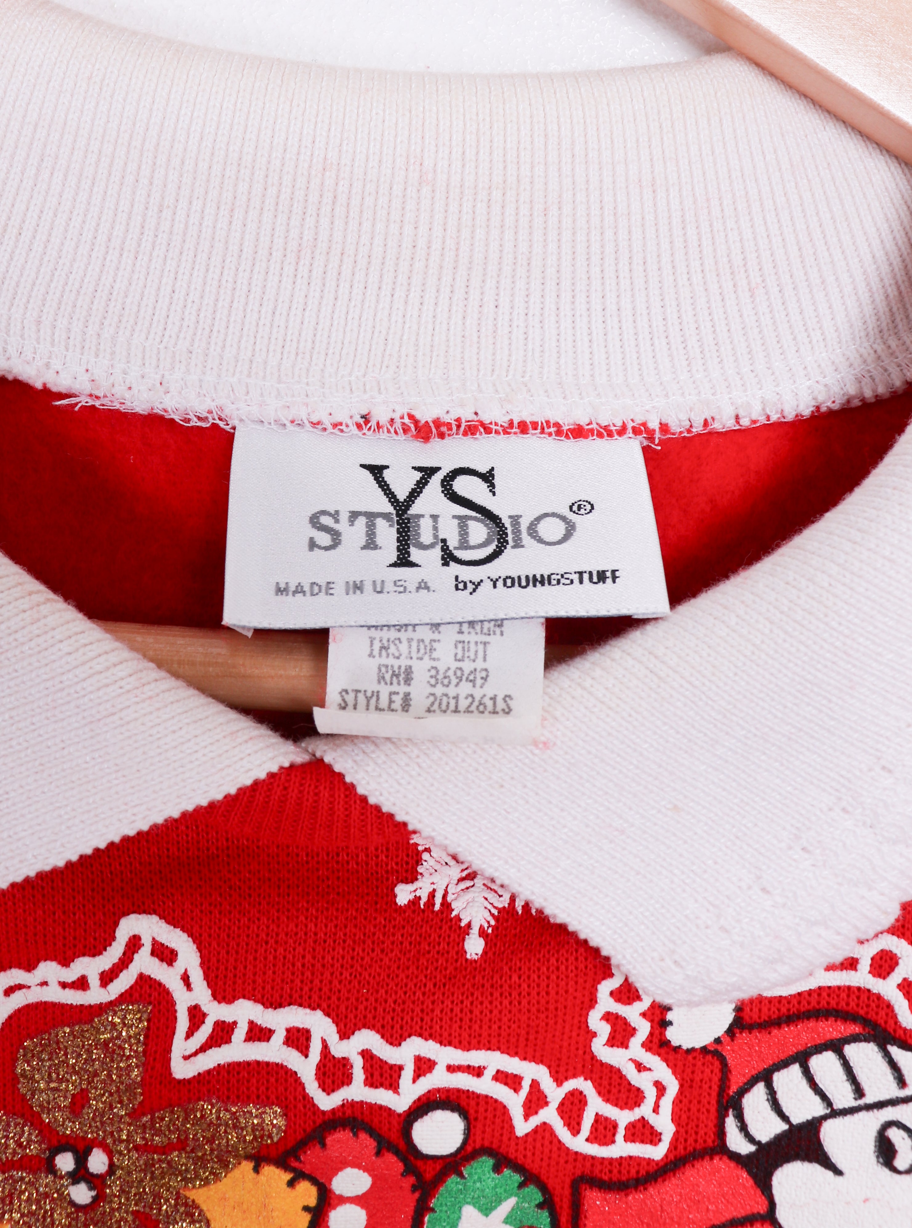 90s YS Studio Christmas Wreath and Penguins Collared Crewneck