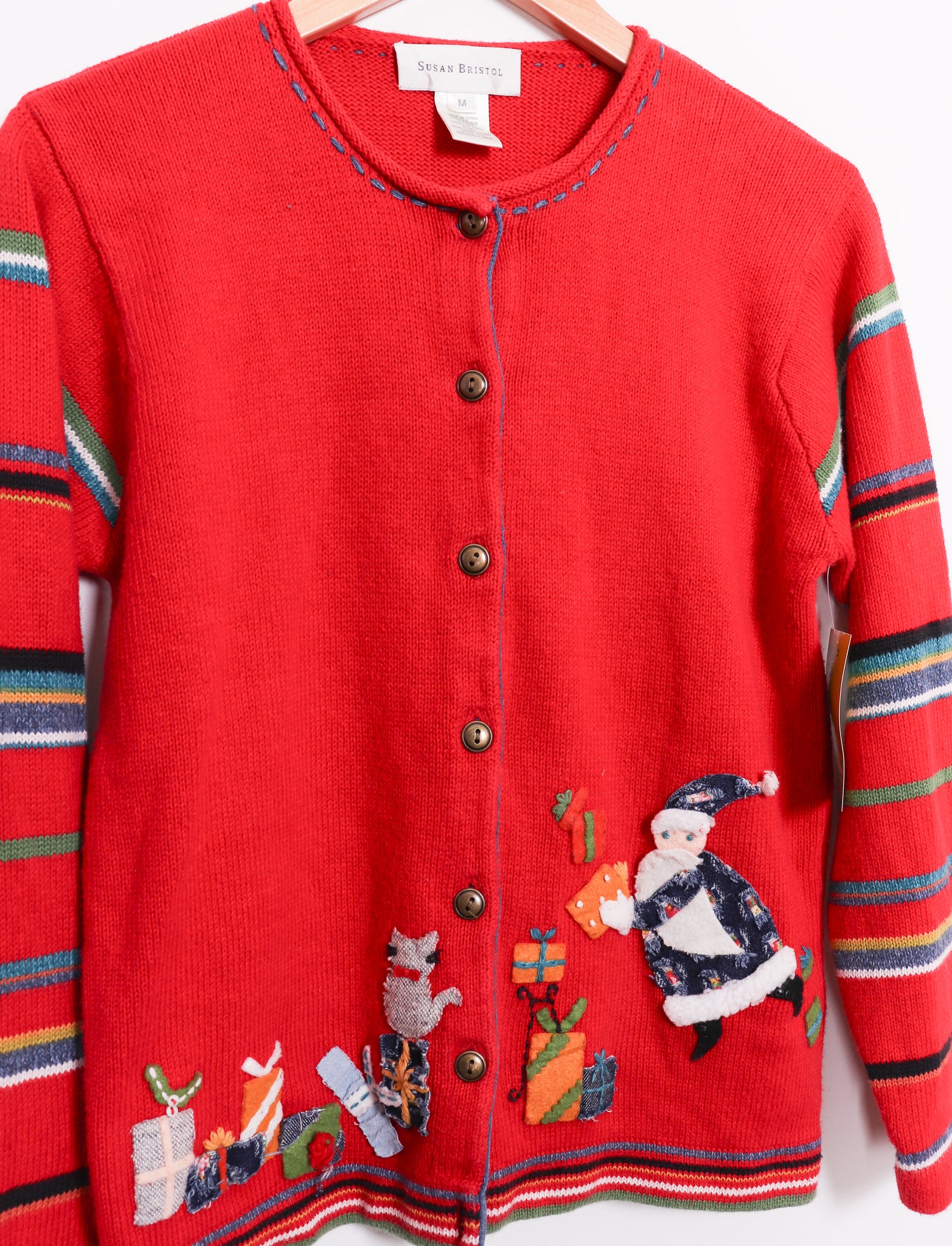 Susan Bristol Funky Santa and Cat Christmas Sweater