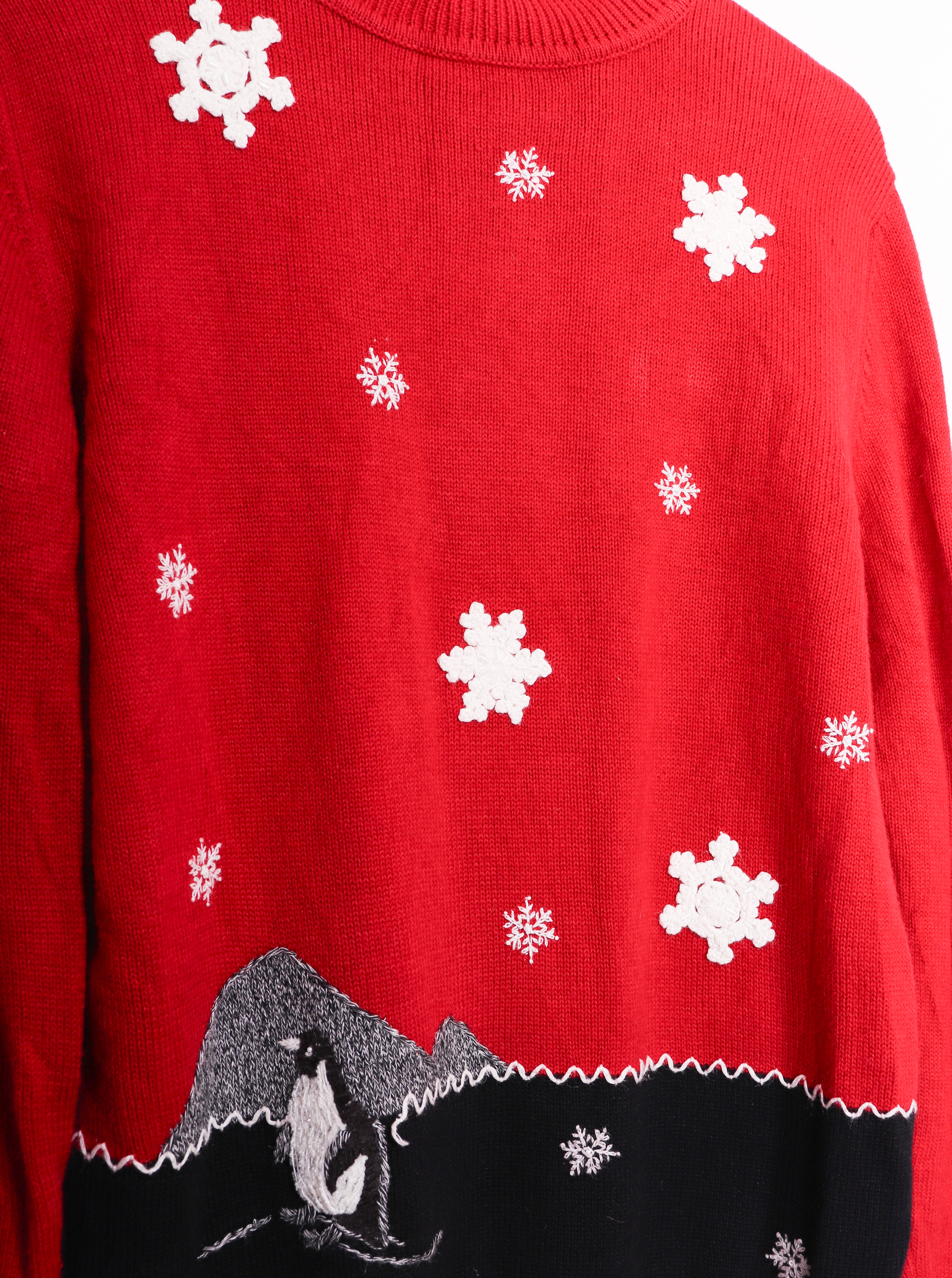 Embroidered Snowflakes and Penguin Sweater