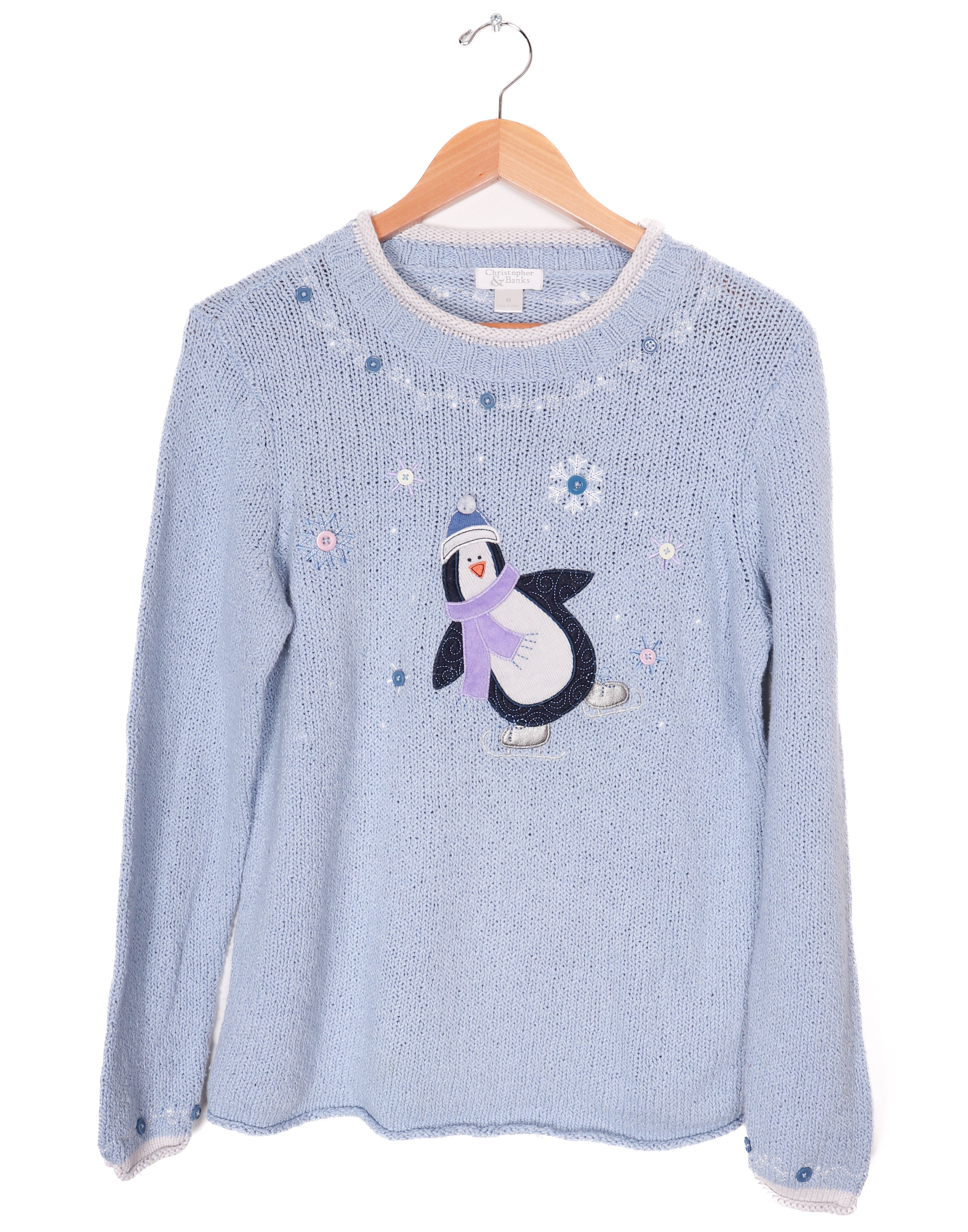 Christopher & Banks Cute Penguin Blue Sweater