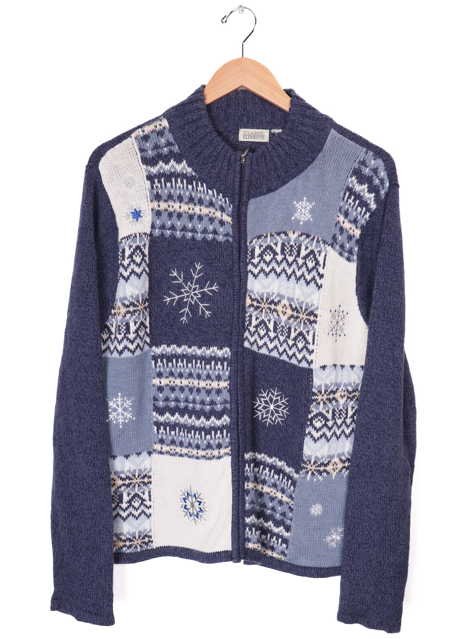 Classic Elements Christmas Plaid Blue Zip-Up Sweater