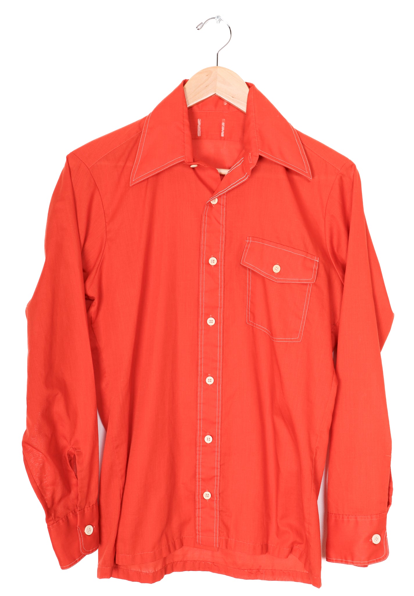70s Orange Polyester Button Up