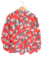 60s-70s Funky Floral Polyester Blouse