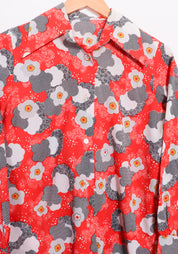 60s-70s Funky Floral Polyester Blouse