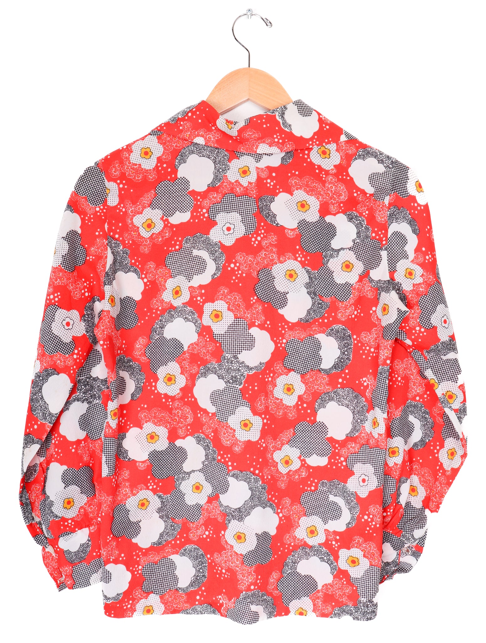 60s-70s Funky Floral Polyester Blouse