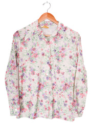 60s-70s Mar-Lek Pastel Florals Polyester Blouse