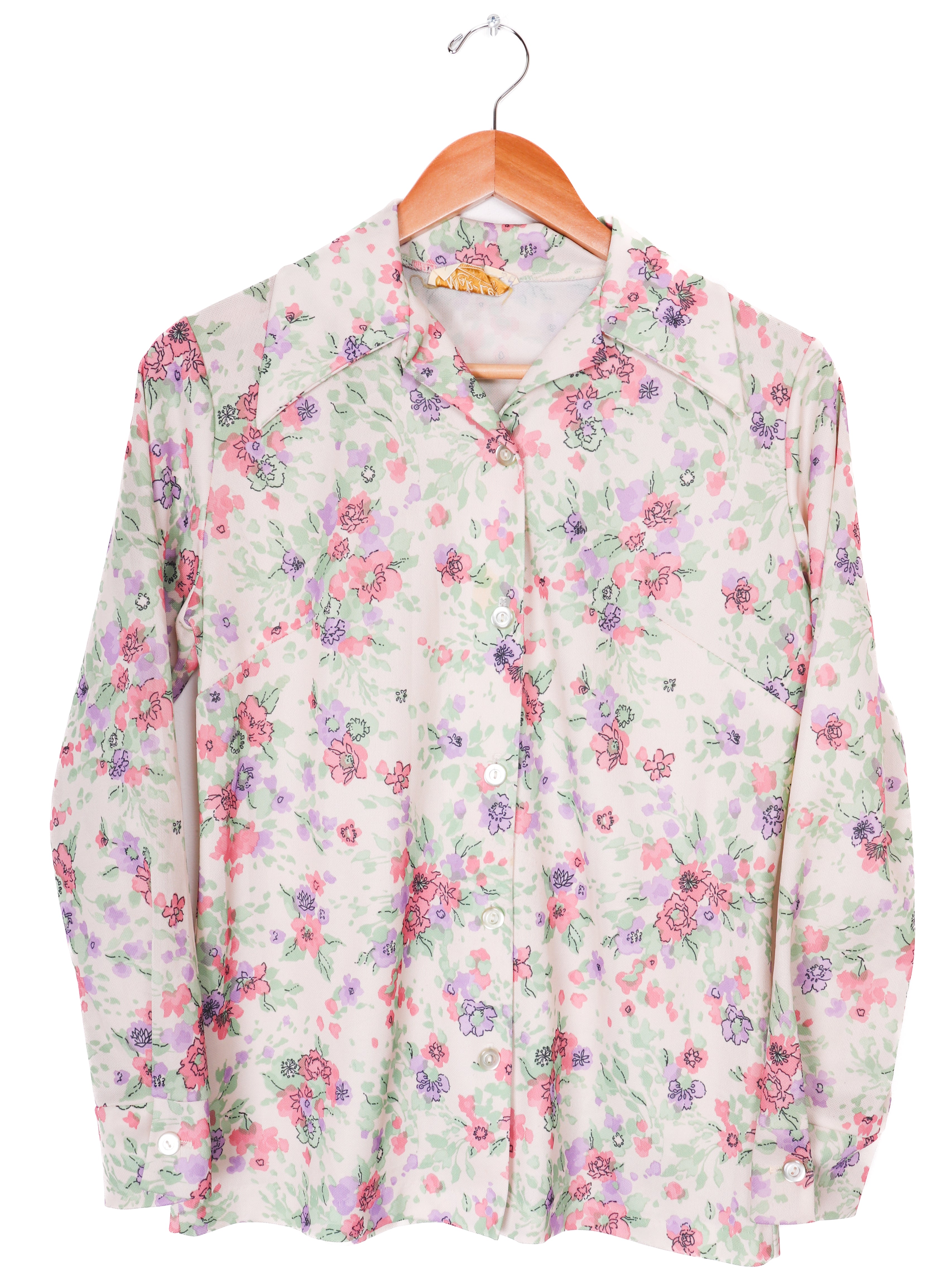 60s-70s Mar-Lek Pastel Florals Polyester Blouse