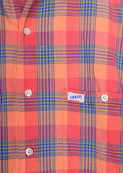 90s Guess Men's Plaid Salmon Pink Button up