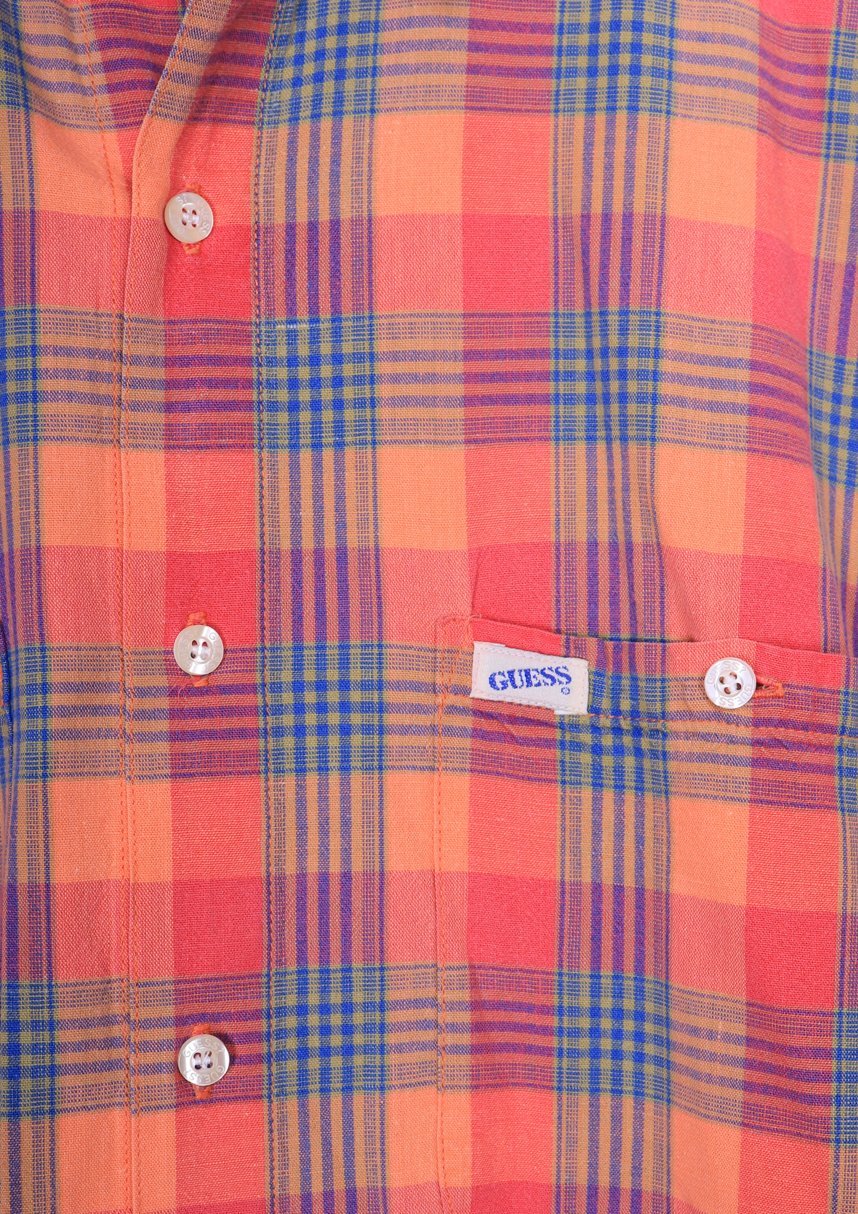 90s Guess Men's Plaid Salmon Pink Button up