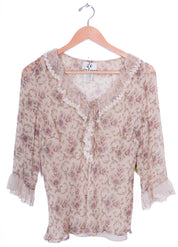 90s Ice Flowy Ruffle Sheer Paisley Blouse