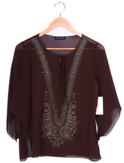 Brittany Black Flowy Brown and Gold Sequined Blouse Top