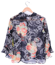 90s Nicola Sheer Black Floral Blouse