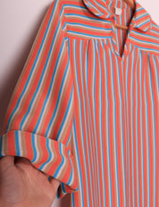 60s Multi-Color Striped Polyester Top