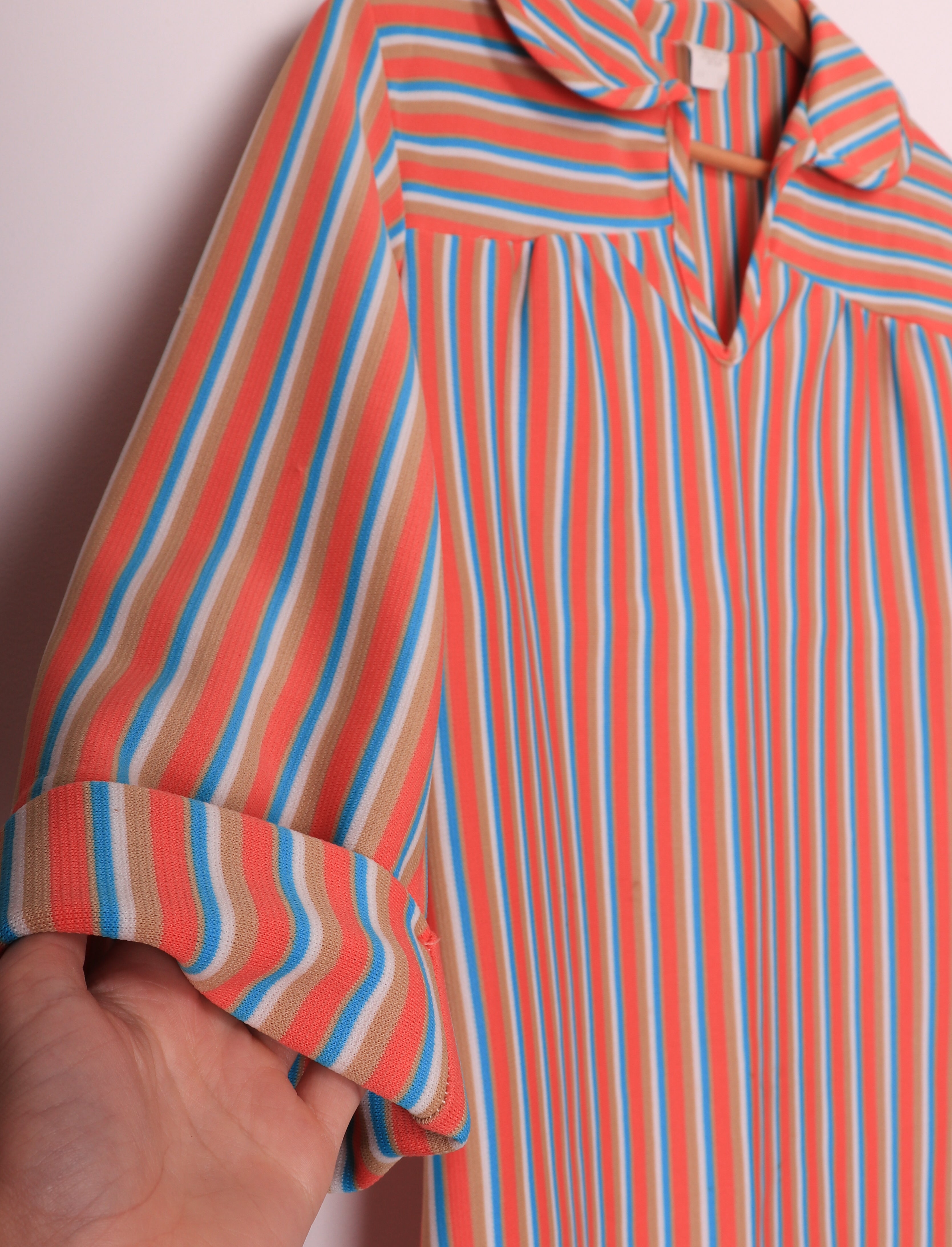 60s Multi-Color Striped Polyester Top