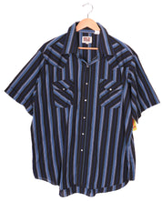 Vintage Ely Cattleman Black and Blue Striped Western Button Up