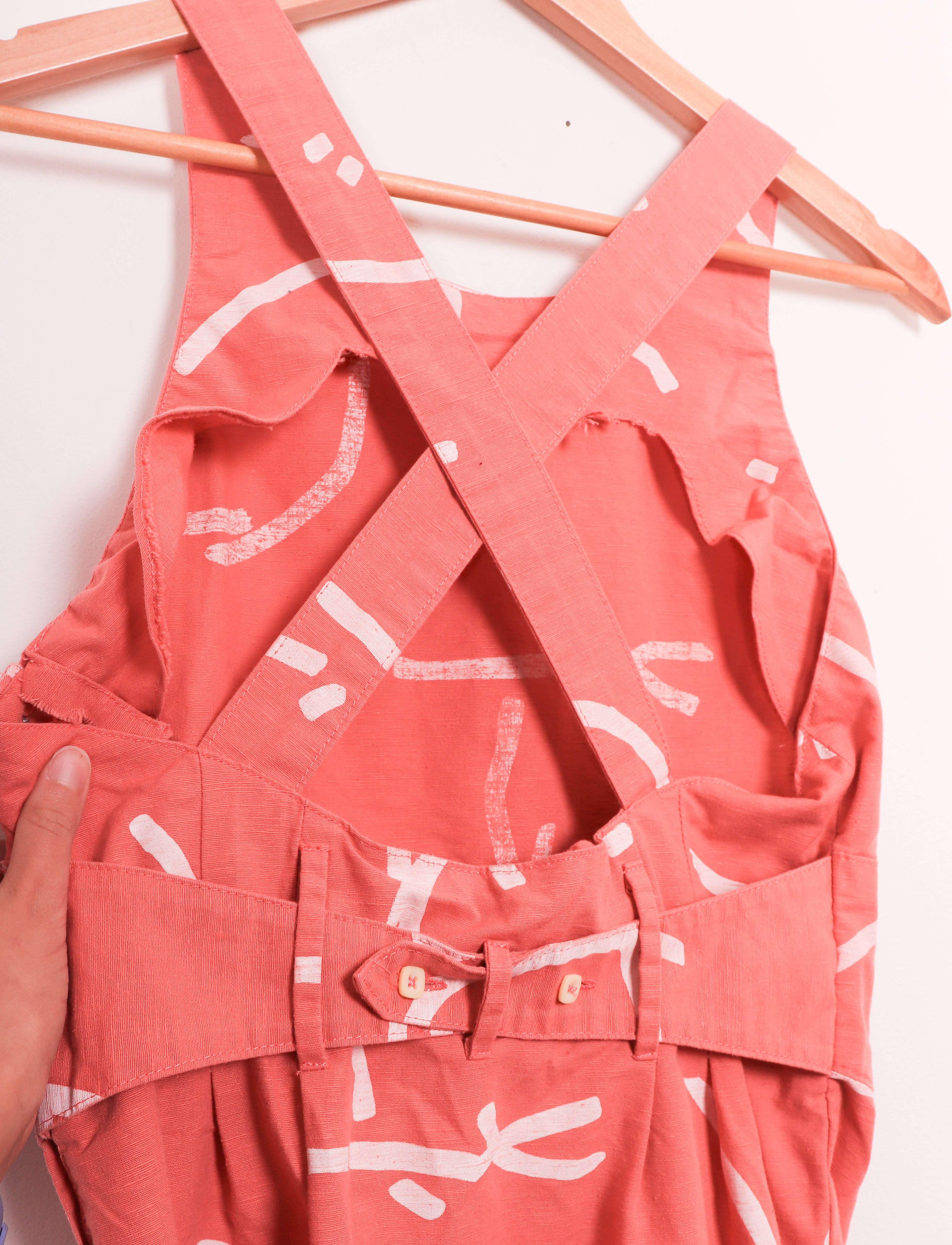 Vintage 80s Pink Abstract Overall Dress