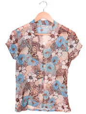 90s Claudia Richards Sheer Blue Floral Blouse