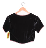 80s Blondie & Me Grey Velvet Zip Up Crop Top