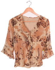 Y2K Brown Flowy Ruffle Top