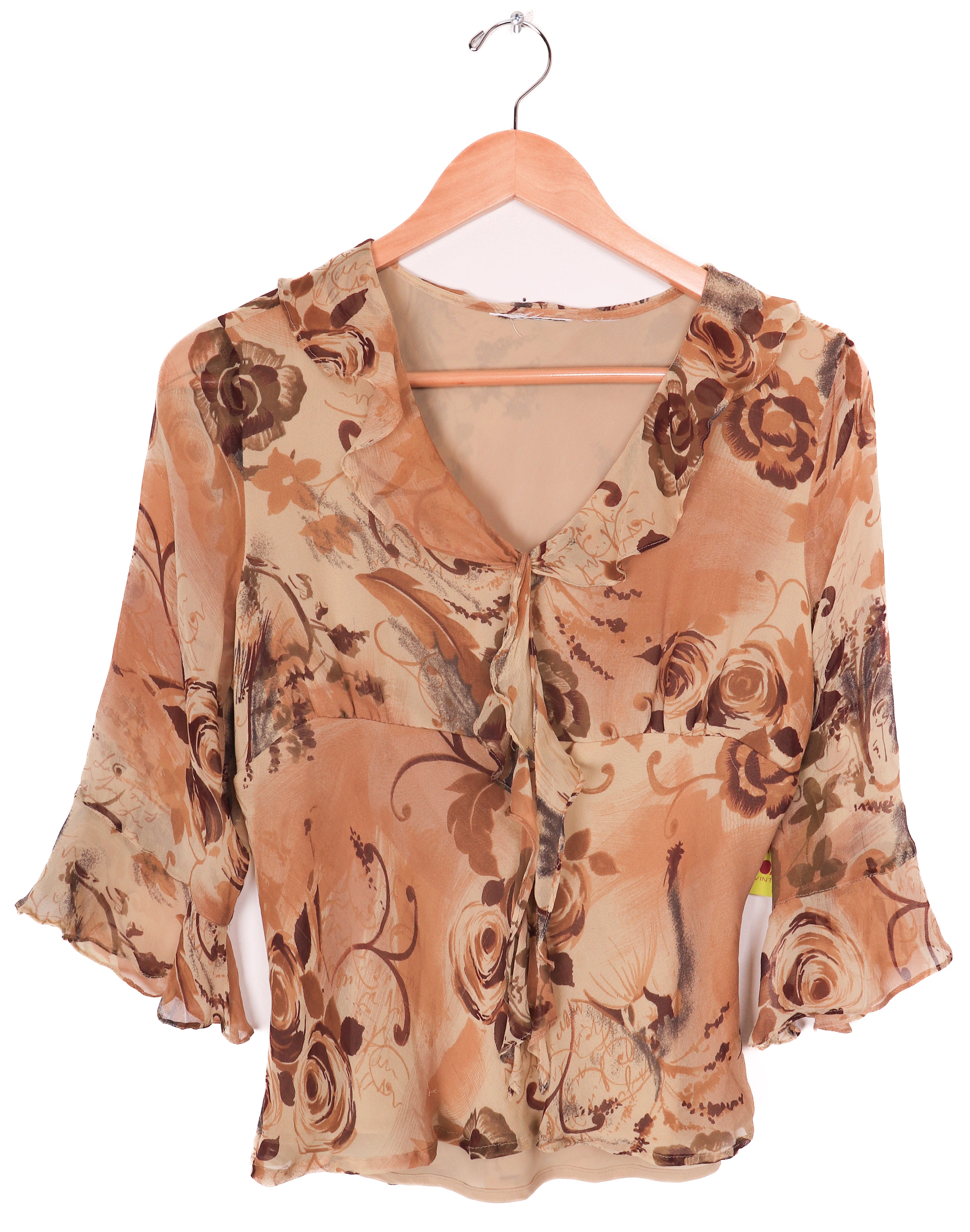 Y2K Brown Flowy Ruffle Top