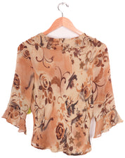 Y2K Brown Flowy Ruffle Top