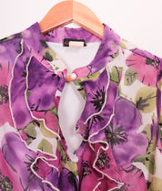 90s Cocomo Purple Flowers Ruffle Top