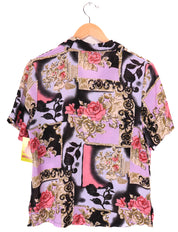 90s Richness Fashion Funky Florals Pink and Purple Blouse